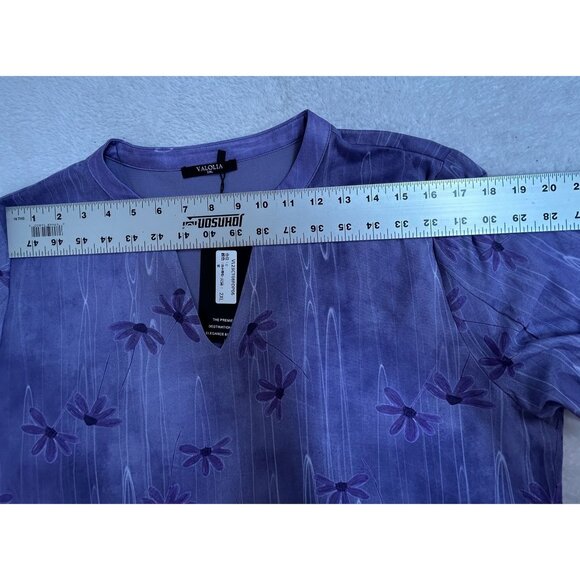 VALOLIA Womens 3/4 Sleeve Floral Tunic Tops 2XL V-Neck Double Layer Purple New - Picture 6 of 9